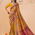 Mustard Yellow Paithani Silk Saree with Multicolor Zari Weaving Saree