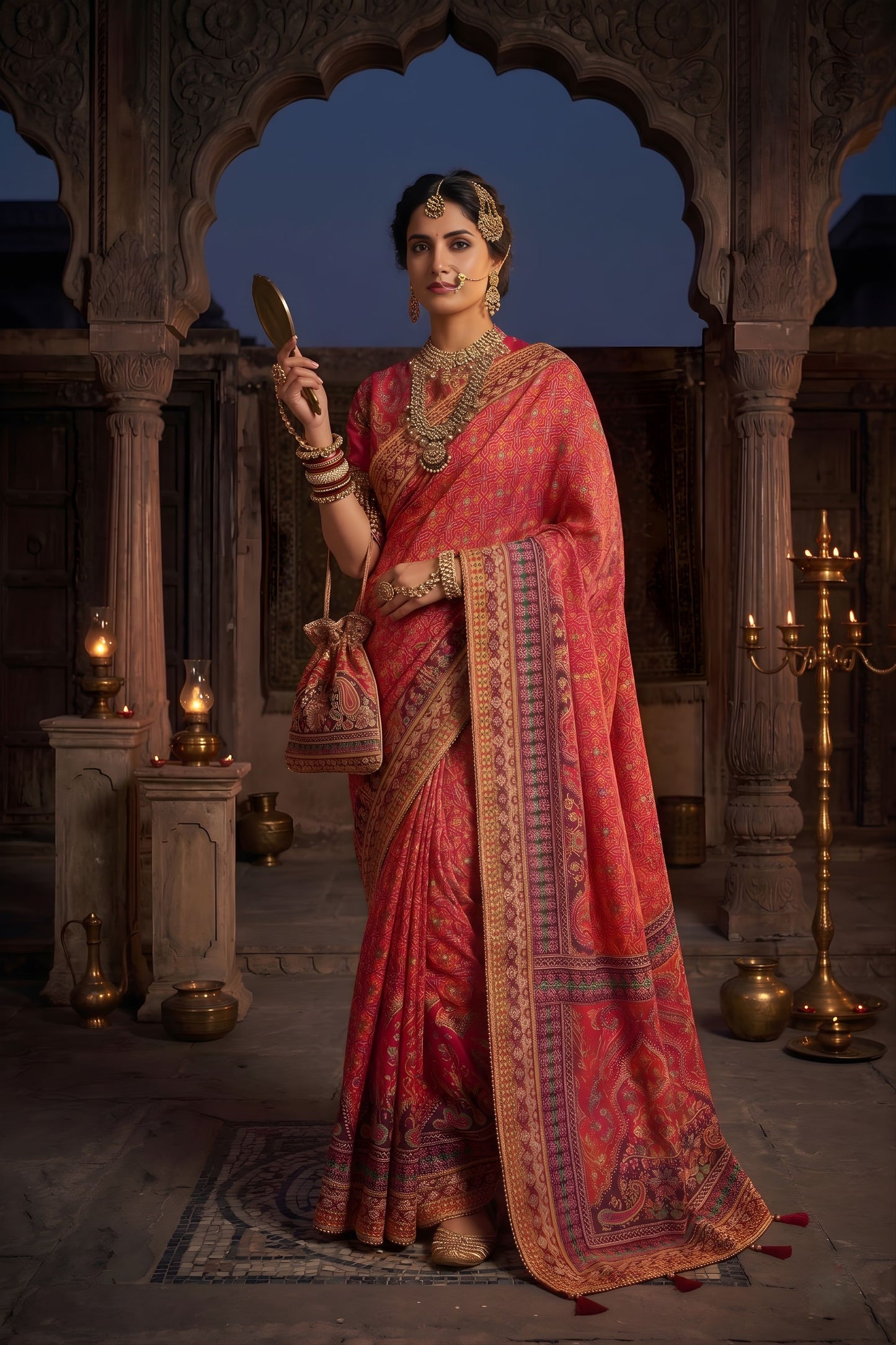 Red Traditional Banarasi Silk Saree Rich Woven Border Design