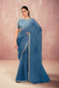 Blue Georgette Saree with Silver Embroidered Border Designer Blouse 