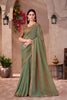 Olive Green Silk Saree Zari Embroidered Border Designer Blouse