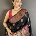 Black Soft Silk Traditional Saree Pink Gold Woven Border
