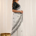 White Organza Saree with Black Embroidered Border