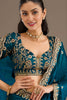 Teal Blue Silk Saree with Heavy Embroidered Border Designer Blouse