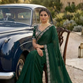 Dark Green Georgette Saree Stone Embroidered Border Designer Blouse