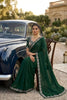 Dark Green Georgette Saree Stone Embroidered Border Designer Blouse
