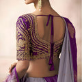 Elegant Grey Silk Saree with Contrast Purple Zari Border
