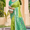 Green Silk Blend Saree with Traditional Woven Border Festive Wear