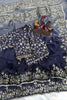 Navy Blue Ombre Organza Silk Saree Floral Embroidery Border