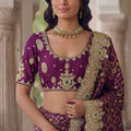 Wine Purple Banarasi Silk Saree Heavy Zari Embroidery Rich Designer Border