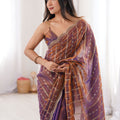 Purple Copper Organza Silk Embroidered Saree Zari Designer Blouse
