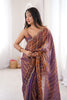 Purple Copper Organza Silk Embroidered Saree Zari Designer Blouse
