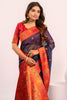 Navy Blue Paithani Silk Saree Red Zari Border Traditional Saree