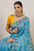 Sky Blue Banarasi Silk Saree Rich Zari Floral Contrast Yellow Blouse