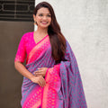 Grey Rani Pink Printed Saree with Designer Border Party Wear Saree