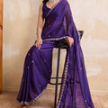 Royal Purple Georgette Saree with Silver Zari Border Butti Work