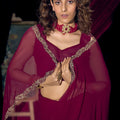 Wine Red Georgette Saree with Embroidered Border Designer Saree