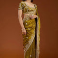Olive Green Designer Embroidered Saree with Heavy Matching Blouse