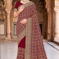 Maroon Georgette Saree Heavy Gold Zari Embroidery Designer Blouse 