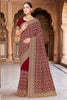 Maroon Georgette Saree Heavy Gold Zari Embroidery Designer Blouse 