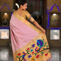Pink Cotton Silk Saree Golden Border Peacock Floral Designer Pallu