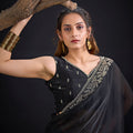 Black Organza Silk Saree Embroidered Border Designer Saree