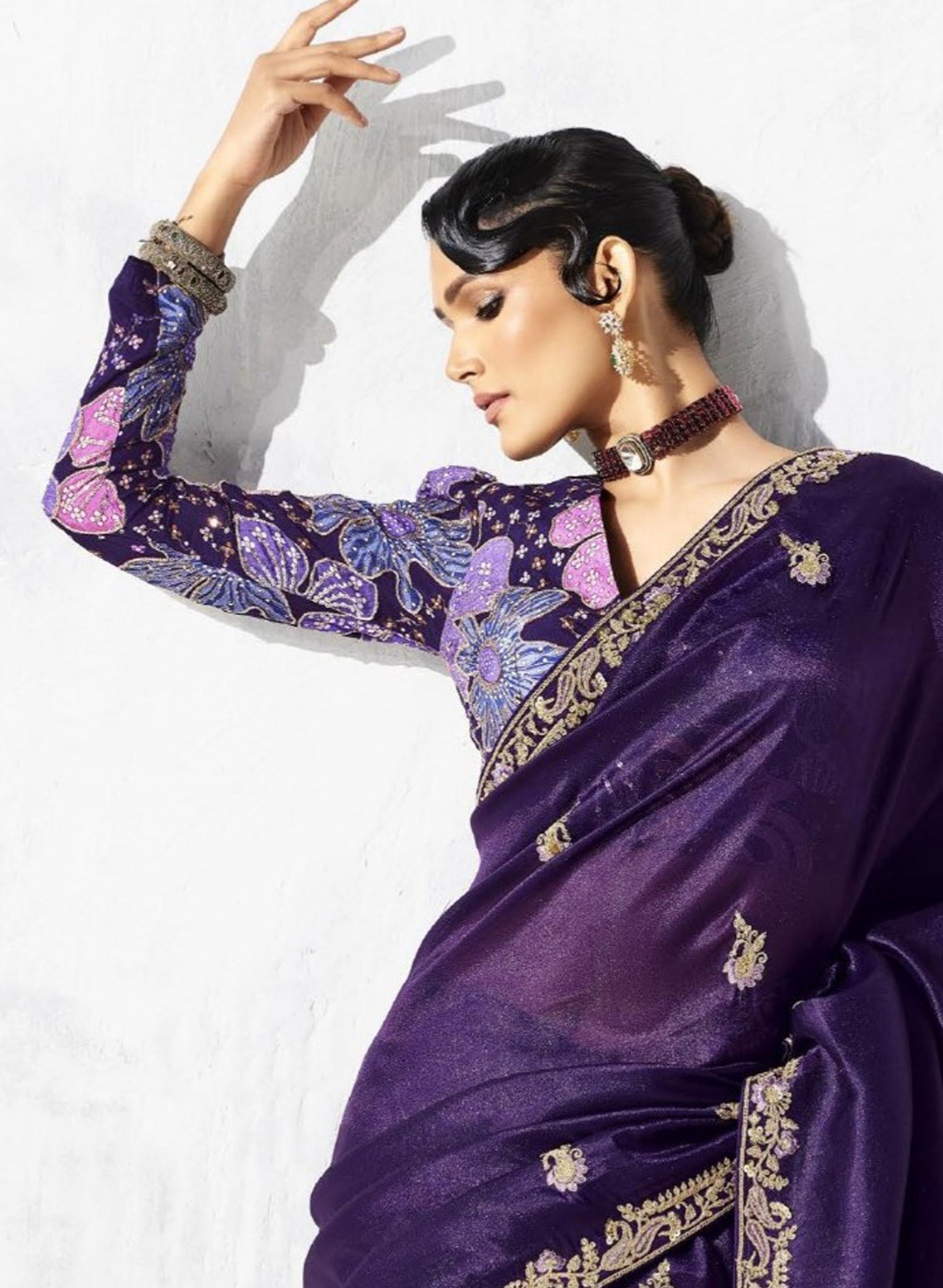 Designer Purple Silk Saree Blouse Party  Wear