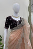 Peach Embroidered Net Designer Saree with Sequins Work Blouse