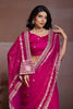 Rani Pink Embroidered Chiffon Saree with Zari Border Party Wear