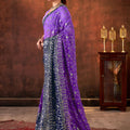 Purple Navy Blue Embroidered Silk Saree with Silver Zari