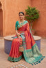Red Silk Saree with Green Contrast Border Traditional Zari Festive Wear