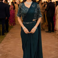 Teal Green Sequins Ready to Wear Designer Saree Embroidered Blouse