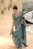Premium Teal Blue Organza Silk Saree Embroidered Floral Border