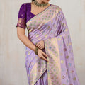 Lavender Banarasi Silk Saree Multicolor Zari Buti Weaving Rich Pallu