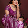 Purple Pink Tie-Dye Silk Saree with Silver Woven Border