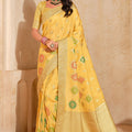  Yellow Banarasi Silk Saree Gold Zari Floral Butti Weaving Traditional Border