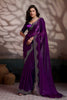Purple Satin Silk Designer Saree with Embroidered Border Blouse
