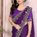 Purple Embroidered Saree with Designer Lace Border and Blouse
