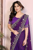 Purple Embroidered Saree with Designer Lace Border and Blouse