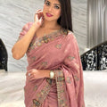 Dusty Pink Embroidered Silk Saree with Heavy Designer Border