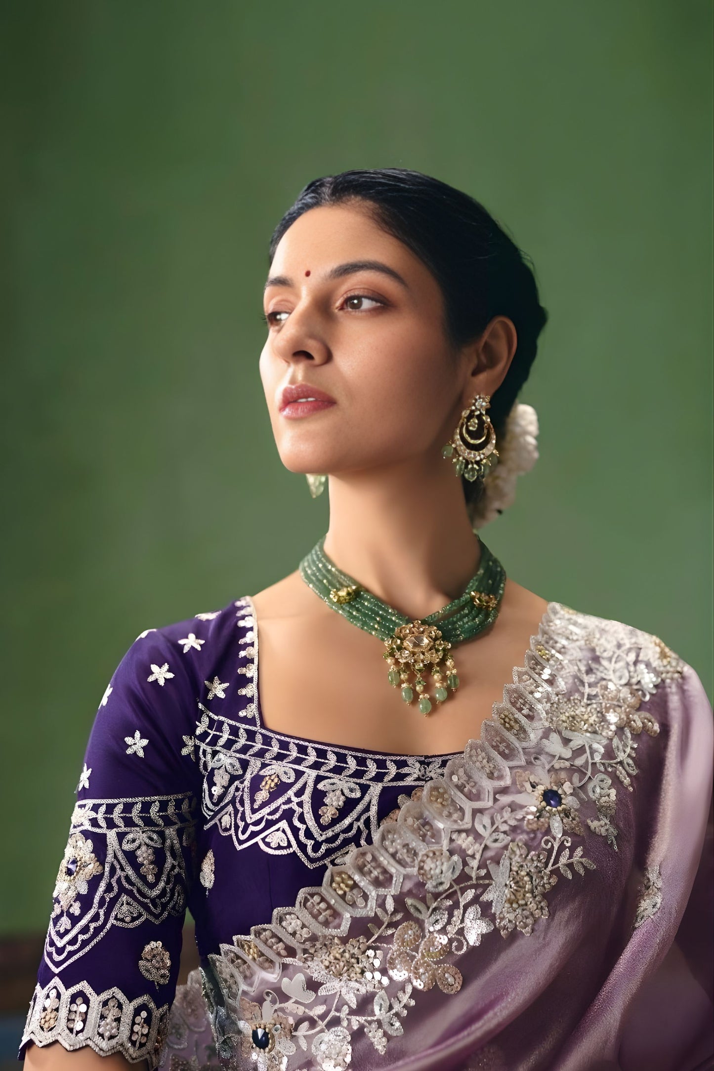Lavender Organza Saree Heavy Silver Embroidery Border Designer Blouse