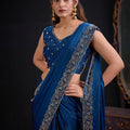 Royal Blue Silk Saree with Antique Gold Zari Border Party Wear Saree