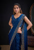 Royal Blue Silk Saree with Antique Gold Zari Border Party Wear Saree