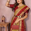 Mustard Gold Banarasi Silk Saree with Red Zari Woven Border Rich Pallu
