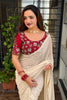 Off White Georgette Saree Golden Butti Designer Red Embroidered Blouse
