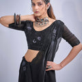 Black Organza Saree with Floral Embroidery Designer Party Wear Saree