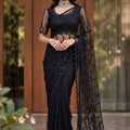 Black Designer Net Saree with Sequins Embroidery Party Wear