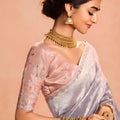 Silver Grey Soft Silk Saree with Woven Butti Designer Blouse