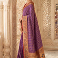 Purple Paithani Silk Saree Traditional Zari Border Designer Red Blouse