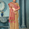 Gold Banarasi Silk Saree with Rich Red Zari Border Tassel Pallu