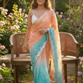 Peach Aqua Blue Ombre Designer Saree with Sequin Embroidery Border